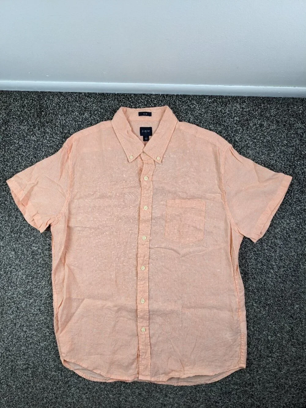 2023 J Crew Shirt Linen Blend Short Sleeve Button Peach Mens Large Slim Fit $98